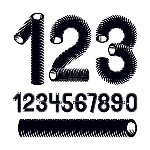 时髦的矢量数字集合从0到9的现代时髦数字海报创作采用真空吸尘器管路